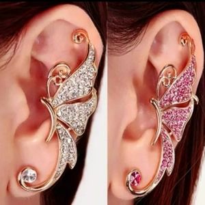 Butterfly cuff earring in pink and white